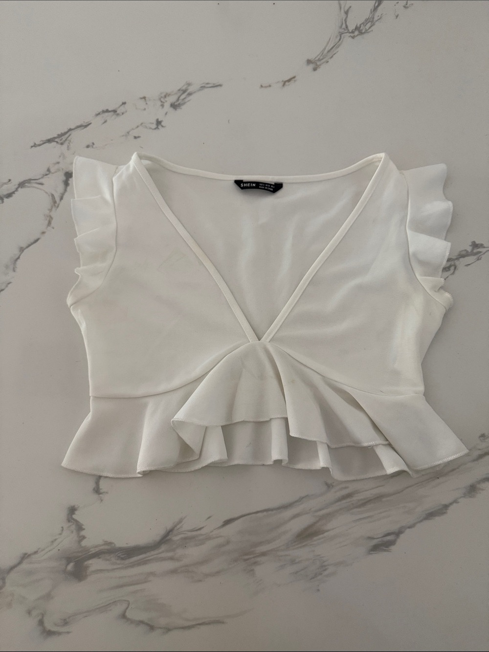 SHEIN White Ruffle V-Neck Crop Blouse